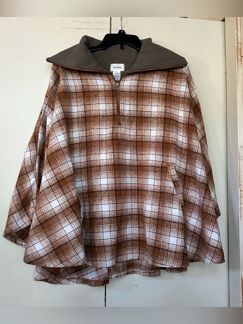 Heyson Brown and White Plaid Zip-Front Coatigan size S/M